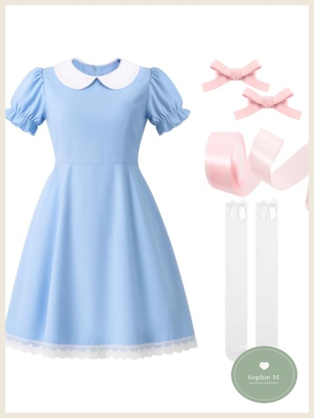 Vintage Baby Collar Dress Costume Set - Charming Lace Trim, Cosplay Ready